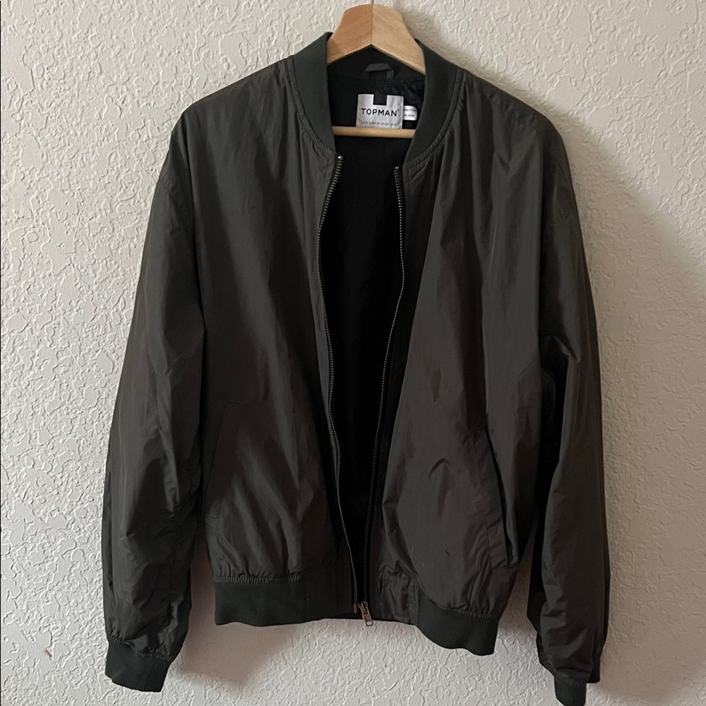 Topman Dark Olive Bomber Jacket for Men